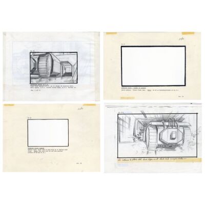 Lot # 27: ALIENS (1986) - Pair of Hand-Drawn VFX Storyboards with Two Printed Storyboard Frames