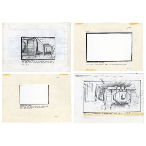 Lot # 27: ALIENS (1986) - Pair of Hand-Drawn VFX Storyboards with Two Printed Storyboard Frames