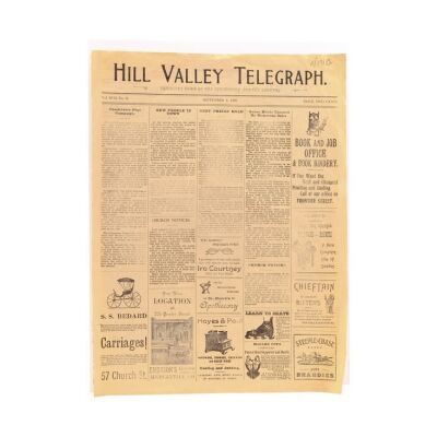 Lot # 63: BACK TO THE FUTURE PART III (1990) - 1885 Hill Valley Telegraph Newspaper Cover