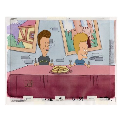 Lot # 81: BEAVIS AND BUTT-HEAD (T.V. SERIES, 1993 - 2011) - Hand-Painted Beavis and Butt-Head Animation Cels with Background