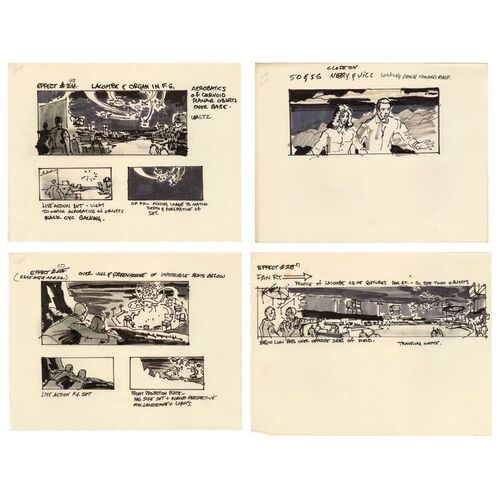 Lot # 179: CLOSE ENCOUNTERS OF THE THIRD KIND (1977) - Set of Four Hand-Drawn George Jenson VFX Storyboards