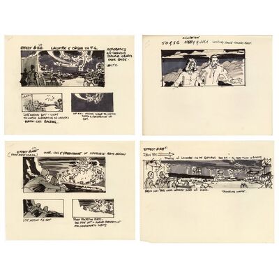 Lot # 179: CLOSE ENCOUNTERS OF THE THIRD KIND (1977) - Set of Four Hand-Drawn George Jenson VFX Storyboards