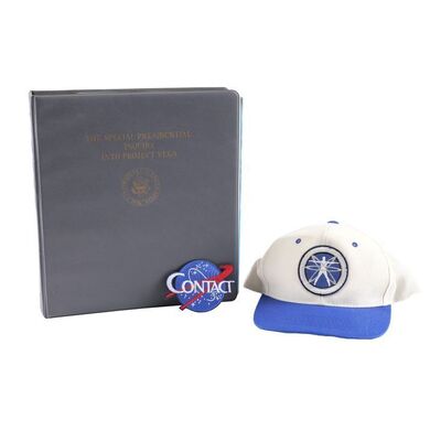 Lot # 190: CONTACT (1997) - Dr. Ellie Arroway's (Jodie Foster) Dossier with IMC Hat and Crew Patch