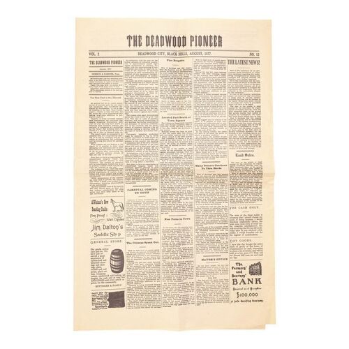 Lot # 209: DEADWOOD (T.V. SERIES, 2004 - 2006) - "The Deadwood Pioneer" Newspaper