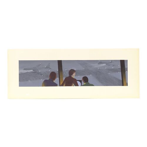 Lot # 219: DIE HARD 2 (1990) - Hand-Painted Plane Landing Panning Shot Concept Illustration