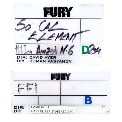 Lot # 292: FURY (2014) - Pair of Clapperboard Faces