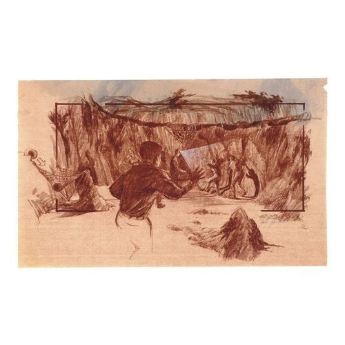 Lot # 322: GOONIES, THE (1985) - Brown Line Boobie-Trap Action Sketch by Jack Johnson