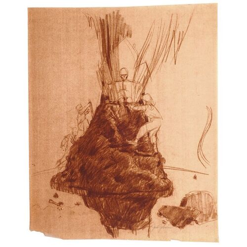 Lot # 323: GOONIES, THE (1985) - Organ Boobie-Trap Brown Line Sketch by Jack Johnson