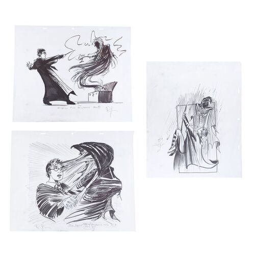 Lot # 340: HARRY POTTER AND THE PRISONER OF AZKABAN (2004) - Set of Three Hand-Drawn Doug Brode Dementor Concept Illustrations