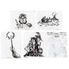 Lot # 341: HARRY POTTER AND THE PRISONER OF AZKABAN (2004) - Set of Four Hand-Drawn Doug Brode Woodcut-Style Japanese Edition Book Concept Artworks