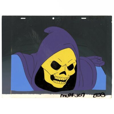 Lot # 349: HE-MAN AND THE MASTERS OF THE UNIVERSE (T.V. SERIES, 1983 - 1985) - Skeletor Animation Cel and Hand Painted Background