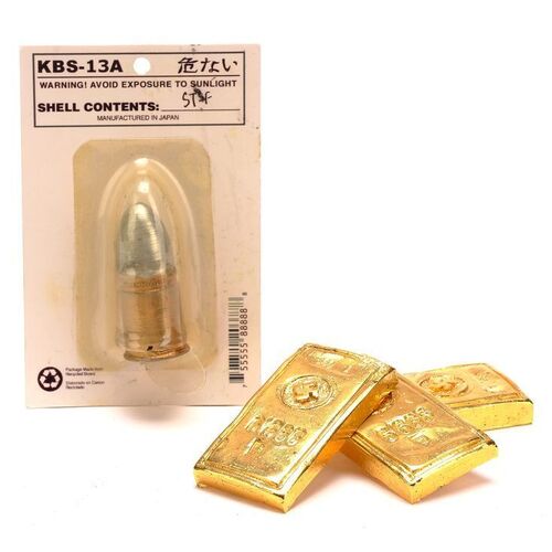 Lot # 353: HELLBOY (2004) - Three Mike Mignola-Autographed Nazi Gold Bars and A Good Samaritan Bullet