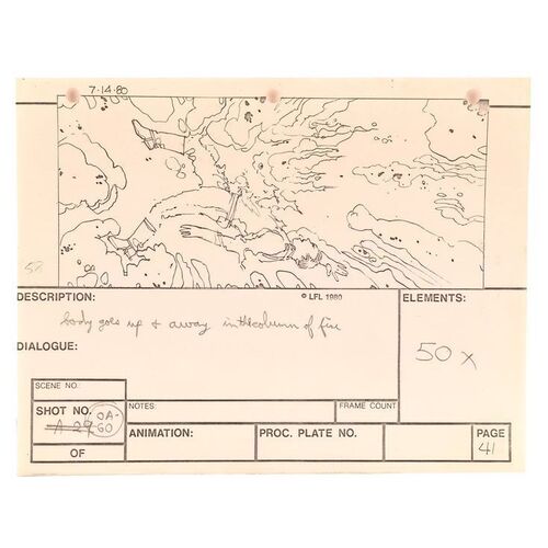 Lot # 381: INDIANA JONES AND THE RAIDERS OF THE LOST ARK (1981) - Final Sequence Storyboard Page with Handwritten Notes by George Lucas #1