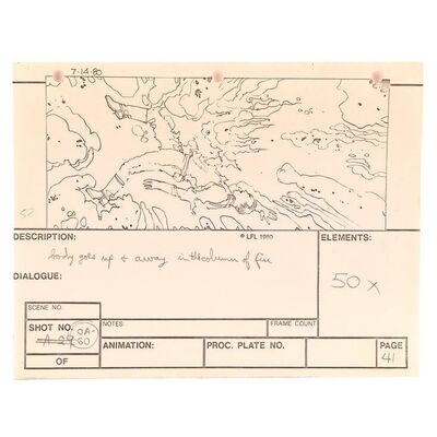 Lot # 381: INDIANA JONES AND THE RAIDERS OF THE LOST ARK (1981) - Final Sequence Storyboard Page with Handwritten Notes by George Lucas #1