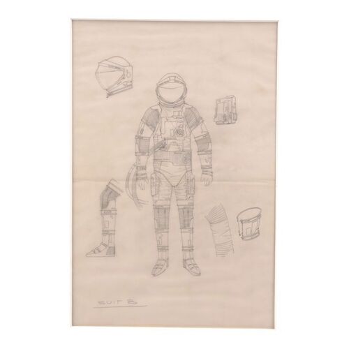 Lot # 408: MOONRAKER (1979) - Hand-Illustrated Harry Lange Spacesuit Sketch