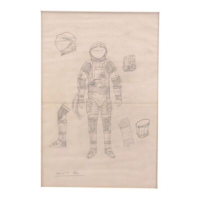 Lot # 408: MOONRAKER (1979) - Hand-Illustrated Harry Lange Spacesuit Sketch