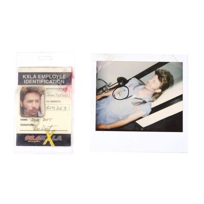 Lot # 441: JOE DIRT (2001) - Joe Dirt's (David Spade) Janitorial Badge with Continuity Polaroid