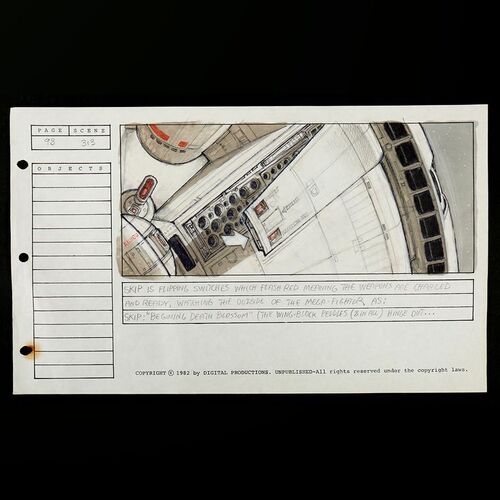 Lot # 467: LAST STARFIGHTER, THE (1984) - Hand-Drawn Ron Cobb Storyboard of "Beginning Death Blossom"