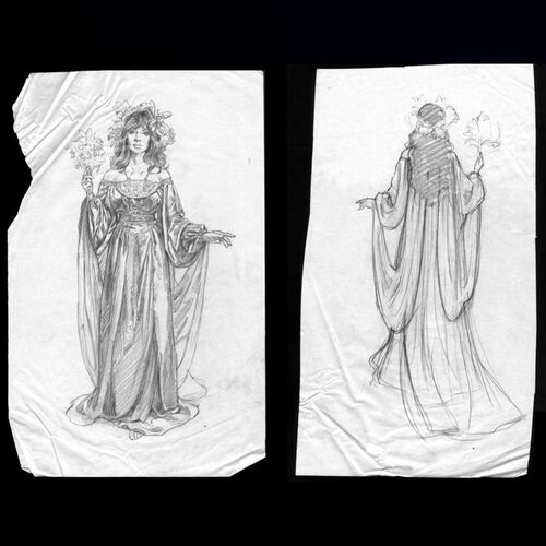 Lot # 487: LORD OF THE RINGS FRANCHISE (1937 - PRESENT), THE - Pair of Hand-Drawn Greg Hildebrandt Franklin Heirloom Arwen Doll Concept Artworks