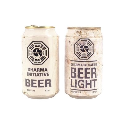 Lot # 488: LOST (T.V. SERIES, 2004 - 2010) - Pair of Dharma Initiative Beer Cans