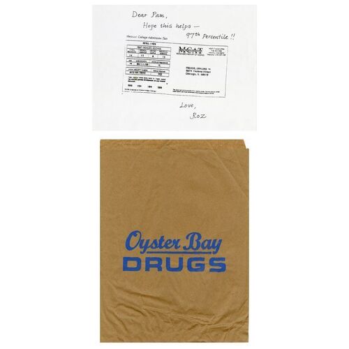 Lot # 531: MEET THE PARENTS (2000) - Gaylord Focker's (Ben Stiller) MCAT Scores and Oyster Bay Drugs Bag