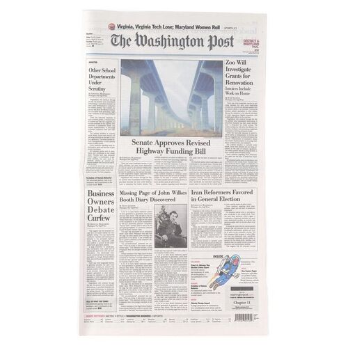 Lot # 549: NATIONAL TREASURE: BOOK OF SECRETS (2007) - Washington Post "John Wilkes Booth" Newspaper
