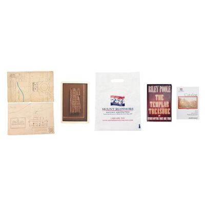 Lot # 551: NATIONAL TREASURE: BOOK OF SECRETS (2007) - Mount Vernon Lands Maps, "The Templar Treasure" Book, Mount Rushmore Catalog, Bag, and Olmec Plank Photograph