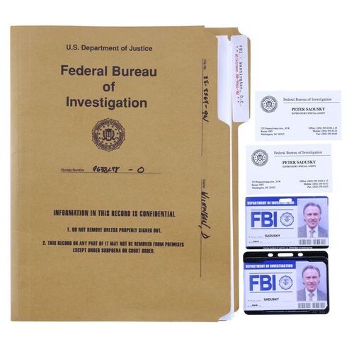 Lot # 553: NATIONAL TREASURE: BOOK OF SECRETS (2007) - Set of Peter Sadusky's (Harvey Keitel) FBI Materials