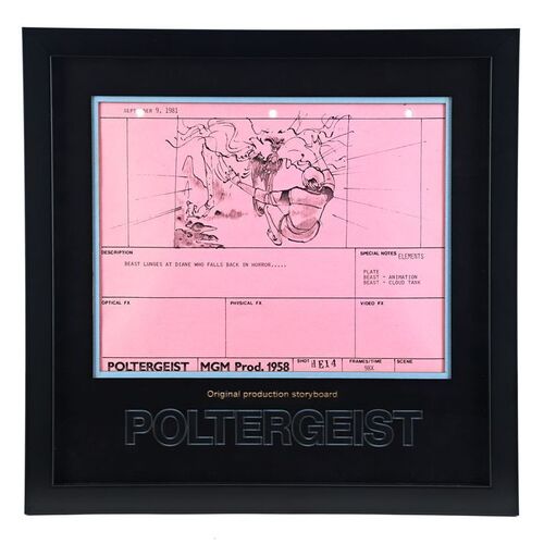 Lot # 620: POLTERGEIST (1982) - Original Production Framed Storyboard - Beast Attacks Diane