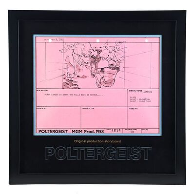 Lot # 620: POLTERGEIST (1982) - Original Production Framed Storyboard - Beast Attacks Diane