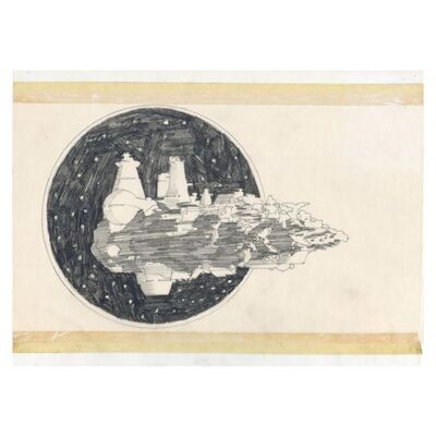 Lot # 664: SPACE ACADEMY (T.V. SERIES, 1977) - Hand-Drawn Asteroid Production Logo Concept Illustration