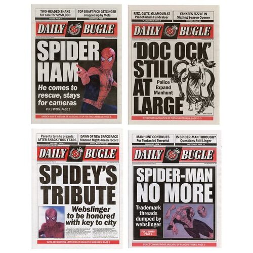 Lot # 679: SPIDER-MAN 2 (2004) - Set of Four Daily Bugle Newspaper Covers