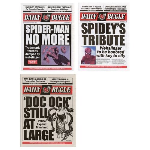 Lot # 680: SPIDER-MAN 2 (2004) - Set of Three Daily Bugle Newspaper Covers