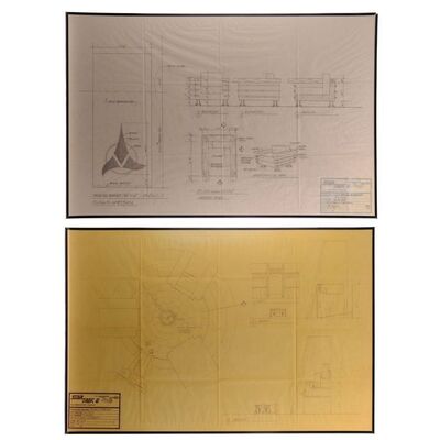 Lot # 712: STAR TREK VI: THE UNDISCOVERED COUNTRY (1991) - Pair of Framed Hand-Drawn Klingon Courtroom Blueprints