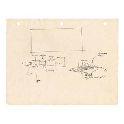 Lot # 780: STAR WARS: A NEW HOPE (1977) - Hand-Drawn Ralph McQuarrie Millennium Falcon and Holochess Concept Sketch