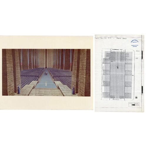 Lot # 781: STAR WARS: A NEW HOPE (1977) - Charles Lippincott Collection: Set of Shot Layout Diagrams and Ralph McQuarrie Print for Rebel Throne Room Scene