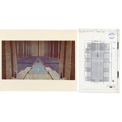 Lot # 781: STAR WARS: A NEW HOPE (1977) - Charles Lippincott Collection: Set of Shot Layout Diagrams and Ralph McQuarrie Print for Rebel Throne Room Scene
