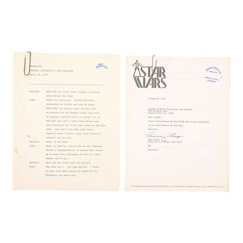 Lot # 782: STAR WARS: A NEW HOPE (1977) - Charles Lippincott Collection: Charles Lippincott Collection: Set of Production Documents on Music and Sound Effects