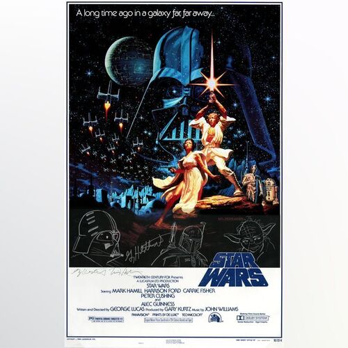 Lot # 793: STAR WARS: A NEW HOPE (1977) - Brothers Hildebrandt-Signed 15th Anniversary Style "B" One-Sheet with Three Character Remarques
