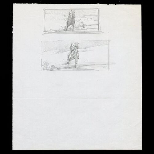 Lot # 795: STAR WARS: THE EMPIRE STRIKES BACK (1980) - Hand-Drawn Ralph McQuarrie Luke on Tauntaun Thumbnail Sketches