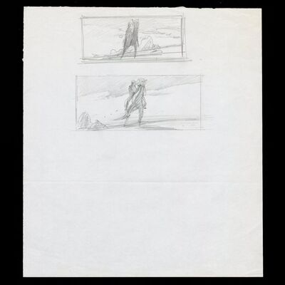 Lot # 795: STAR WARS: THE EMPIRE STRIKES BACK (1980) - Hand-Drawn Ralph McQuarrie Luke on Tauntaun Thumbnail Sketches