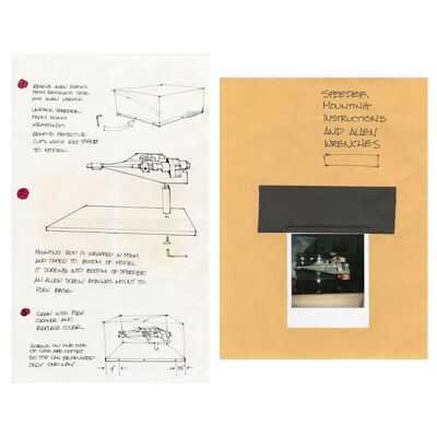 Lot # 798: STAR WARS: THE EMPIRE STRIKES BACK (1980) - Snow Speeder Sketch and Polaroids Display Case Design