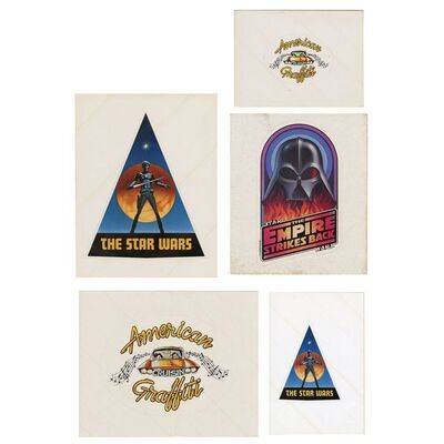 Lot # 837: LUCASFILM - Set of American Graffiti and Original Star Wars Trilogy Promotional Stickers