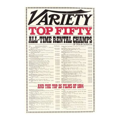 Lot # 839: LUCASFILM - Howard Kazanjian Collection: Reprinted Variety "Top Fifty All-Time Rental Champs" Poster