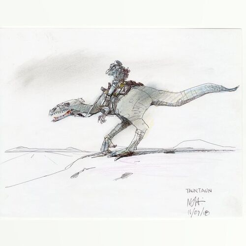 Lot # 845: STAR WARS: THE EMPIRE STRIKES BACK (1980) - Hand-Drawn Nilo Rodis-Jamero Alternate Tauntaun Concept Sketch