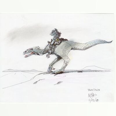 Lot # 845: STAR WARS: THE EMPIRE STRIKES BACK (1980) - Hand-Drawn Nilo Rodis-Jamero Alternate Tauntaun Concept Sketch