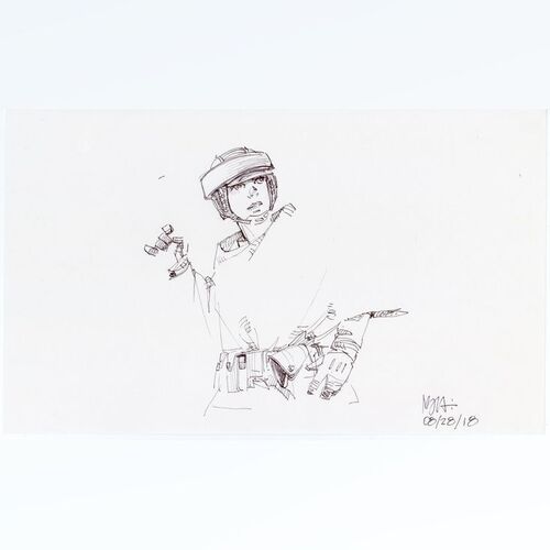 Lot # 846: STAR WARS: RETURN OF THE JEDI (1983) - Hand-Drawn Nilo Rodis-Jamero Alternate Princess Leia Endor Costume Sketch