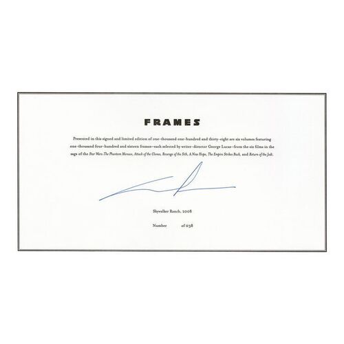 Lot # 883: STAR WARS: FRAMES (2011) - George Lucas-Signed "Star Wars: Frames" Bookplate