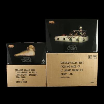 Lot # 885: STAR WARS: RETURN OF THE JEDI (1983) - Unused Sideshow Collectibles Jabba the Hutt and Jabba's Throne Room 1:6 Scale Set