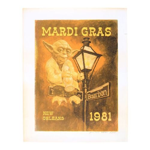 Lot # 897: STAR WARS SAGA - Limited-Edition Yoda Mardi Gras 1981 Poster Pink Issue